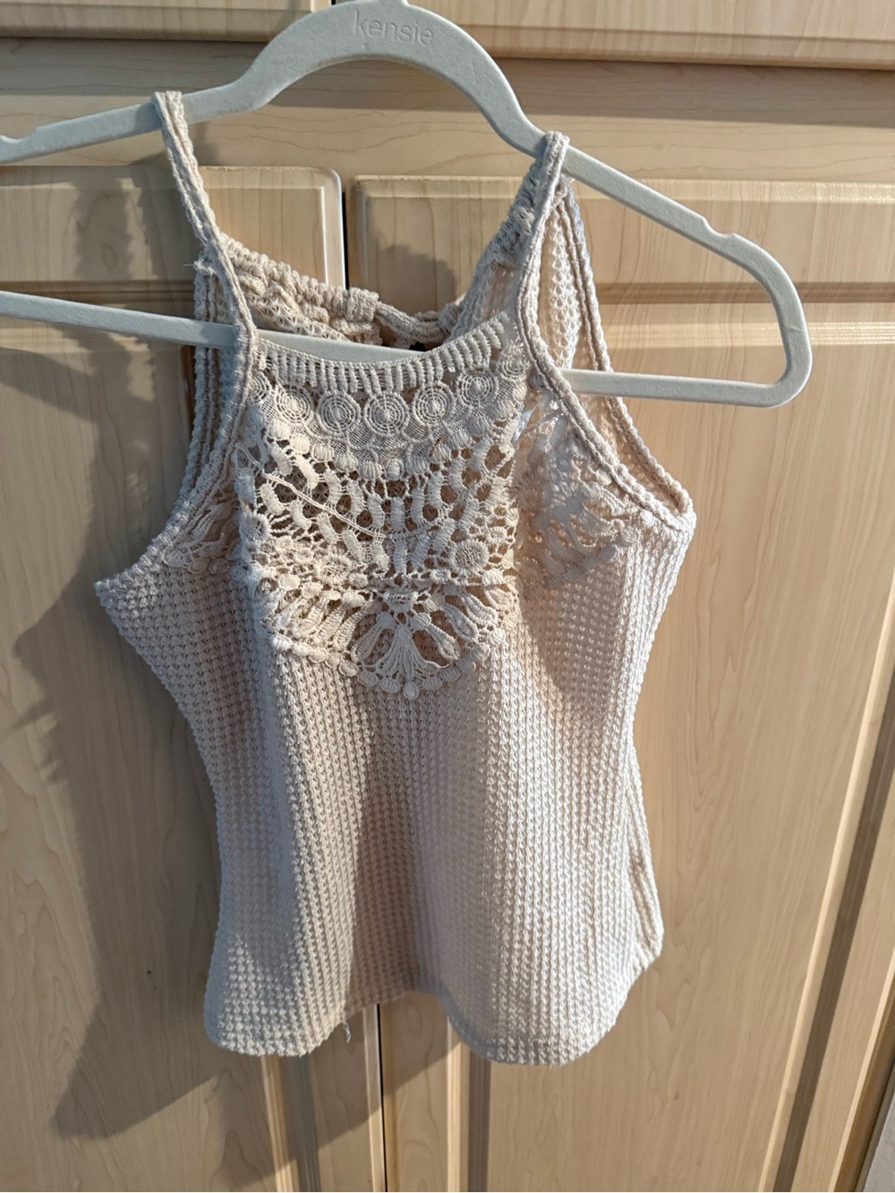 Women's Crochet Yoke Tank Top - Cream